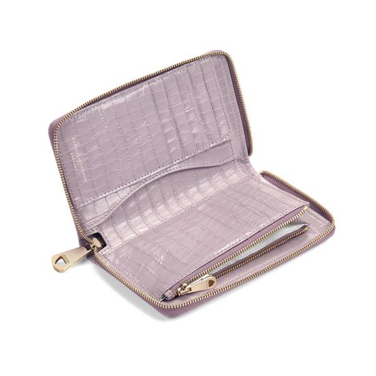 Midi Continental Clutch Zip Wallet in Deep Shine Lilac Small Croc from Aspinal of London