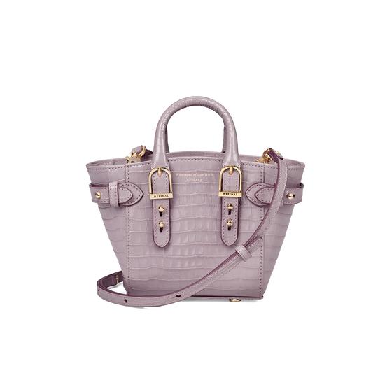 Micro Marylebone Tote in Deep Shine Lilac Small Croc from Aspinal of London