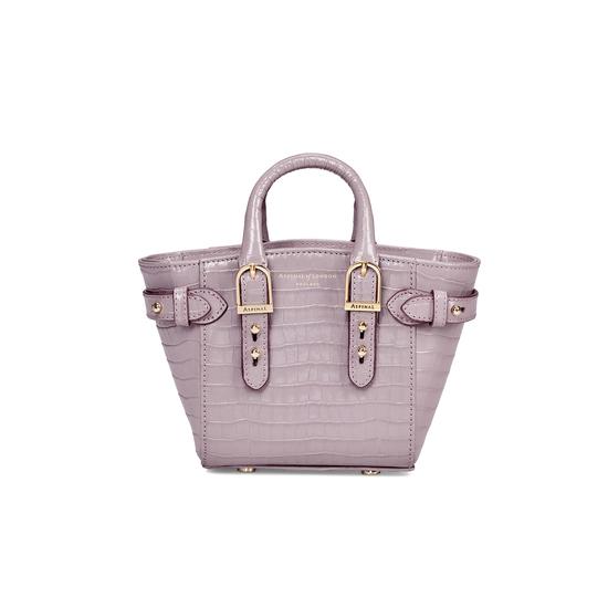 Micro Marylebone Tote in Deep Shine Lilac Small Croc from Aspinal of London