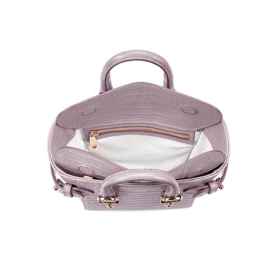 Micro Marylebone Tote in Deep Shine Lilac Small Croc from Aspinal of London