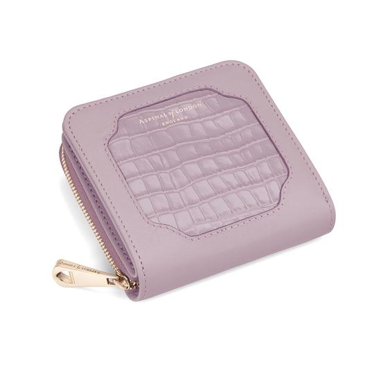 Marylebone Mini Purse in Deep Shine Lilac Small Croc & Smooth Lilac from Aspinal of London
