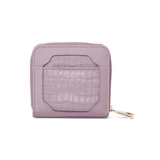 Marylebone Mini Purse in Deep Shine Lilac Small Croc & Smooth Lilac from Aspinal of London