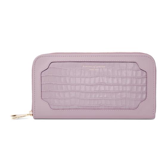 Marylebone Purse in Deep Shine Lilac Small Croc & Smooth Lilac from Aspinal of London