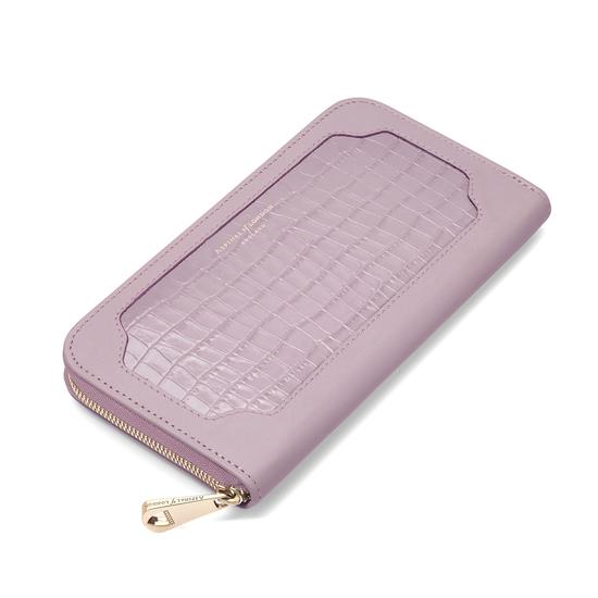 Marylebone Purse in Deep Shine Lilac Small Croc & Smooth Lilac from Aspinal of London