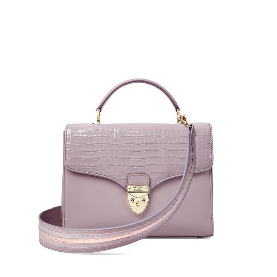 Mayfair Bag in Deep Shine Lilac Small Croc & Smooth Lilac with Stripe Strap from Aspinal of London