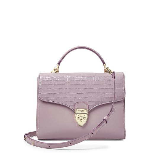 Mayfair Bag in Deep Shine Lilac Small Croc & Smooth Lilac with Stripe Strap from Aspinal of London