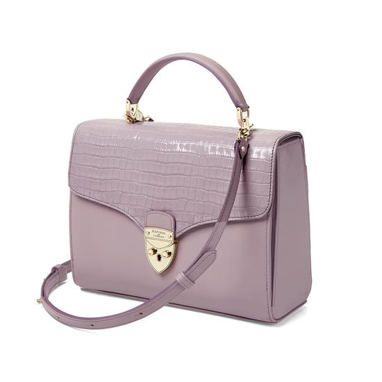 Mayfair Bag in Deep Shine Lilac Small Croc & Smooth Lilac with Stripe Strap from Aspinal of London