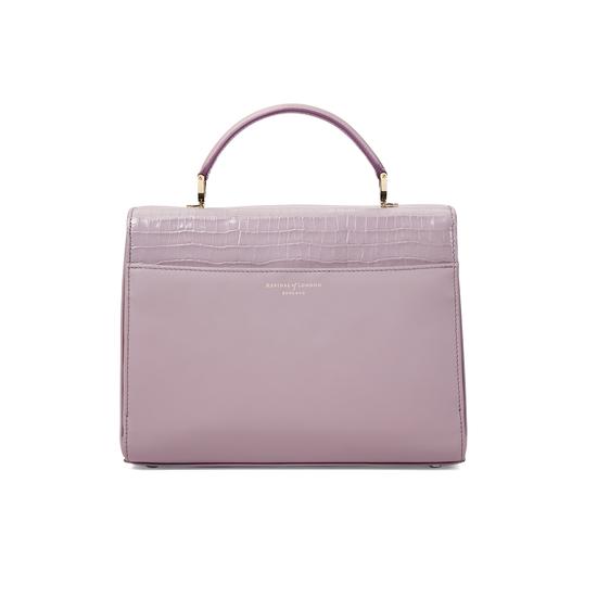 Mayfair Bag in Deep Shine Lilac Small Croc & Smooth Lilac with Stripe Strap from Aspinal of London