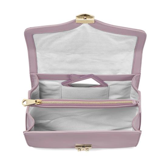Mayfair Bag in Deep Shine Lilac Small Croc & Smooth Lilac with Stripe Strap from Aspinal of London