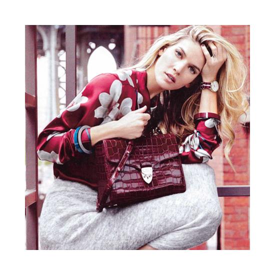 Mayfair Bag in Deep Shine Lilac Small Croc & Smooth Lilac with Stripe Strap from Aspinal of London