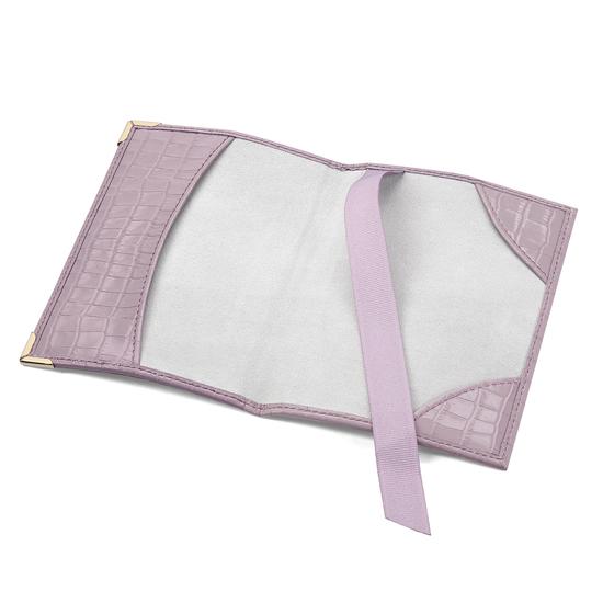 Passport Cover in Deep Shine Lilac Small Croc from Aspinal of London