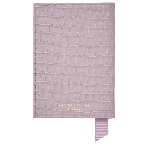 Passport Cover in Deep Shine Lilac Small Croc from Aspinal of London