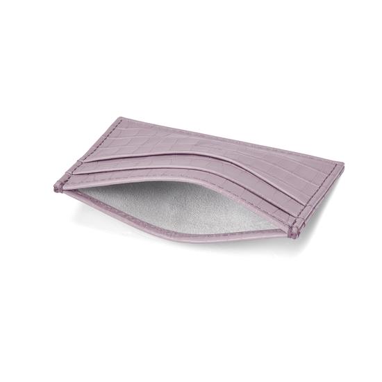 Slim Credit Card Case in Deep Shine Lilac Small Croc from Aspinal of London