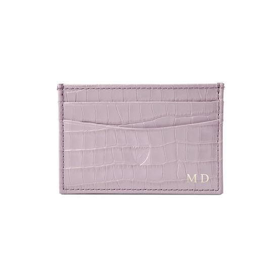 Slim Credit Card Case in Deep Shine Lilac Small Croc from Aspinal of London