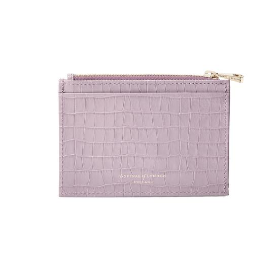 Double Sided Zipped Card & Coin Holder in Deep Shine Lilac Small Croc from Aspinal of London