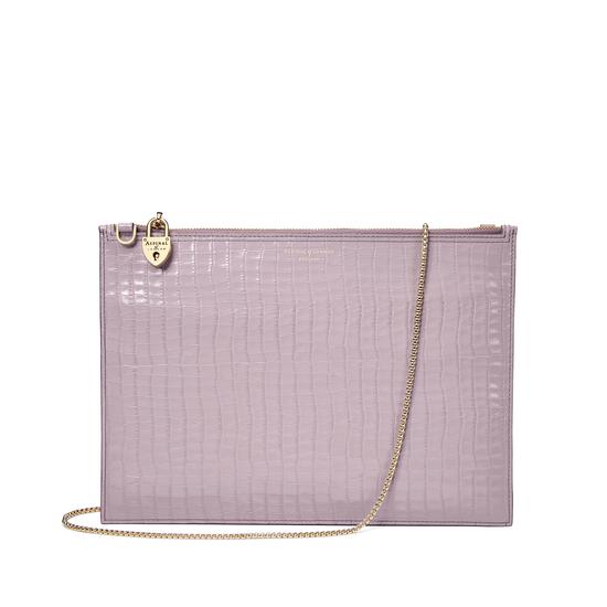 Soho Clutch in Deep Shine Lilac Small Croc & Smooth Lilac from Aspinal of London