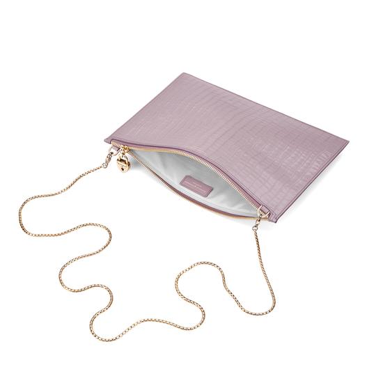 Soho Clutch in Deep Shine Lilac Small Croc & Smooth Lilac from Aspinal of London