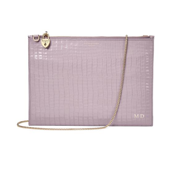 Soho Clutch in Deep Shine Lilac Small Croc & Smooth Lilac from Aspinal of London