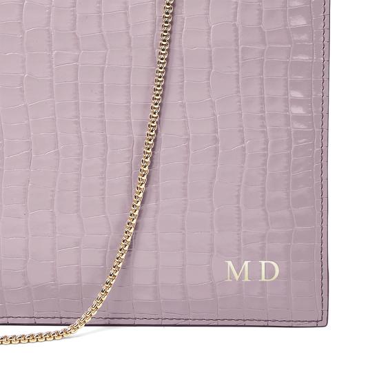 Soho Clutch in Deep Shine Lilac Small Croc & Smooth Lilac from Aspinal of London