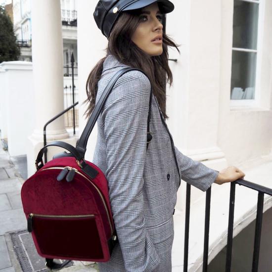 Small Mount Street Backpack in Cherry Velvet from Aspinal of London