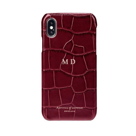 iPhone X Leather Cover in Deep Shine Bordeaux Croc from Aspinal of London