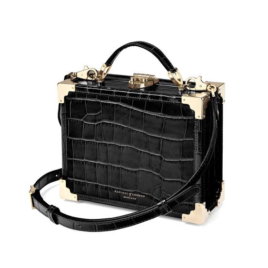 Mini Trunk Clutch in Deep Shine Black Croc with Zig Zag Strap from Aspinal of London