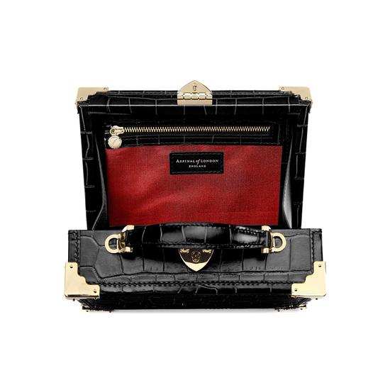 Mini Trunk Clutch in Deep Shine Black Croc with Zig Zag Strap from Aspinal of London