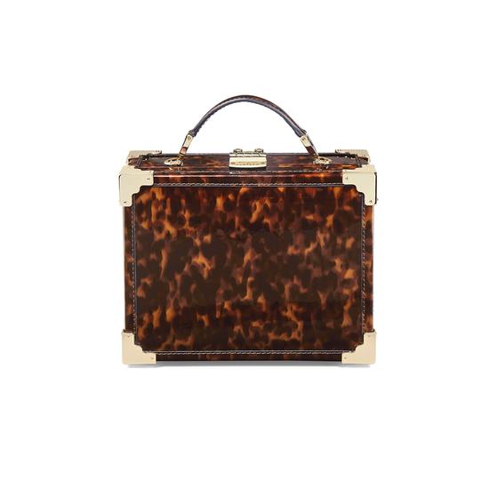 Mini Trunk Clutch in Deep Shine Tortoiseshell Patent from Aspinal of London