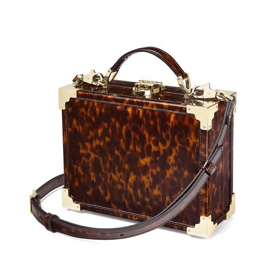 Mini Trunk Clutch in Deep Shine Tortoiseshell Patent from Aspinal of London