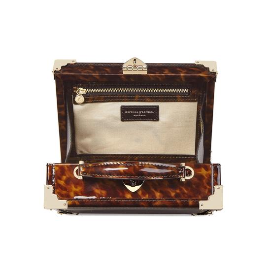 Mini Trunk Clutch in Deep Shine Tortoiseshell Patent from Aspinal of London