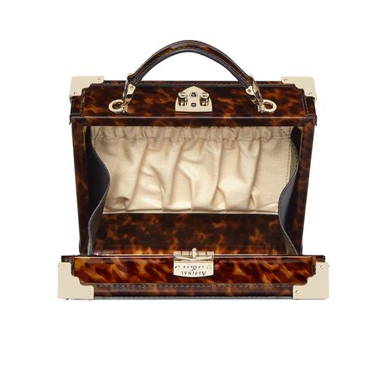 Mini Trunk Clutch in Deep Shine Tortoiseshell Patent from Aspinal of London