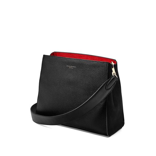 Small Ella Hobo in Black Pebble with Plain Strap from Aspinal of London