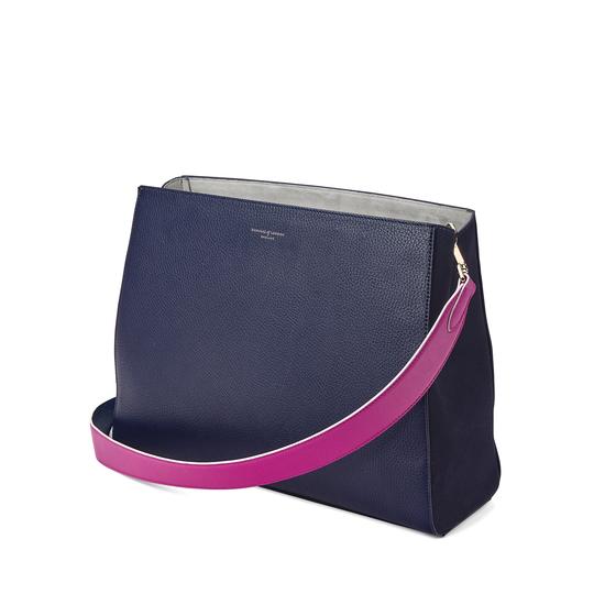 Large Ella Hobo in Bluemoon Pebble with Orchid & Navy Strap from Aspinal of London