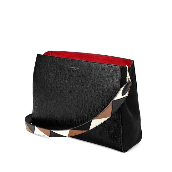 Large Ella Hobo in Black Pebble with Zig Zag Strap from Aspinal of London