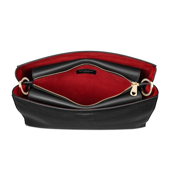 Large Ella Hobo in Black Pebble with Zig Zag Strap from Aspinal of London