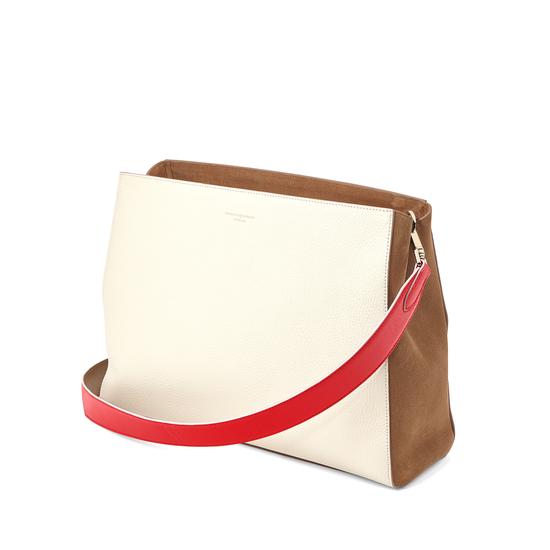 Large Ella Hobo in Ivory Pebble with Dahlia & Camel Strap from Aspinal of London