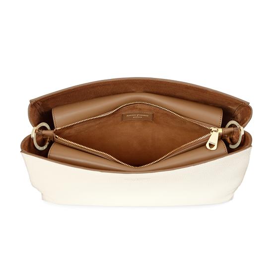 Large Ella Hobo in Ivory Pebble with Dahlia & Camel Strap from Aspinal of London