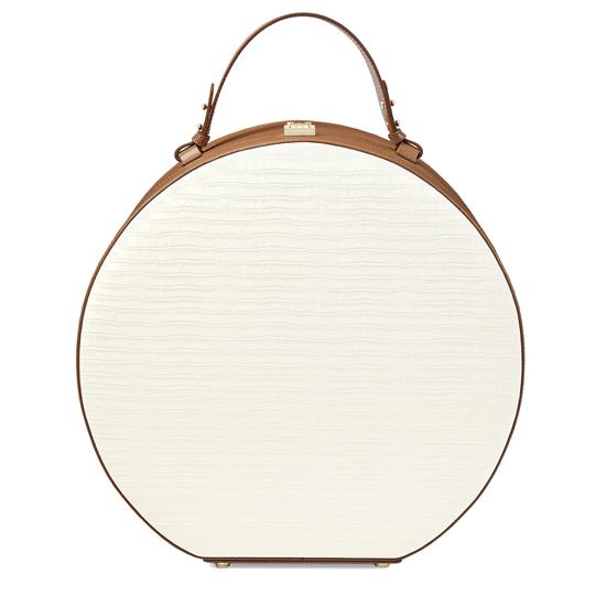 Large Hat Box in Deep Shine Ivory Small Croc & Camel Lizard from Aspinal of London