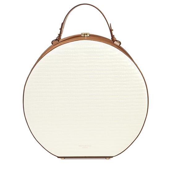 Large Hat Box in Deep Shine Ivory Small Croc & Camel Lizard from Aspinal of London
