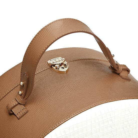 Large Hat Box in Deep Shine Ivory Small Croc & Camel Lizard from Aspinal of London