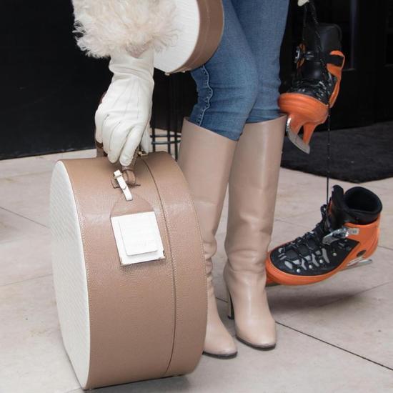Large Hat Box in Deep Shine Ivory Small Croc & Camel Lizard from Aspinal of London