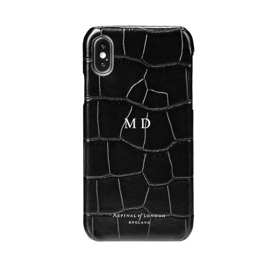 iPhone X Leather Cover in Deep Shine Black Croc from Aspinal of London