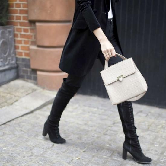 Soho Backpack in Deep Shine Soft Taupe Croc from Aspinal of London