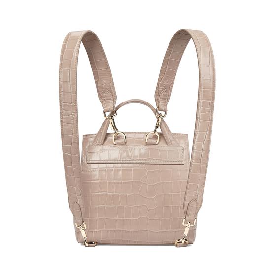 Soho Backpack in Deep Shine Soft Taupe Croc from Aspinal of London