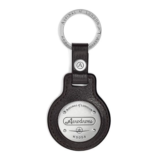 Aerodrome Leather Keyring in Dark Brown Pebble from Aspinal of London