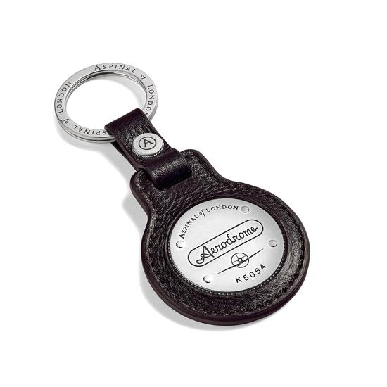 Aerodrome Leather Keyring in Dark Brown Pebble from Aspinal of London