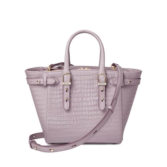Mini Marylebone Tote in Deep Shine Lilac Small Croc from Aspinal of London