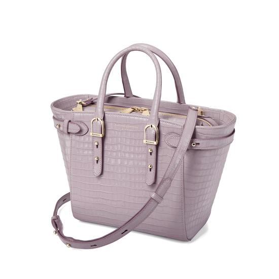Mini Marylebone Tote in Deep Shine Lilac Small Croc from Aspinal of London