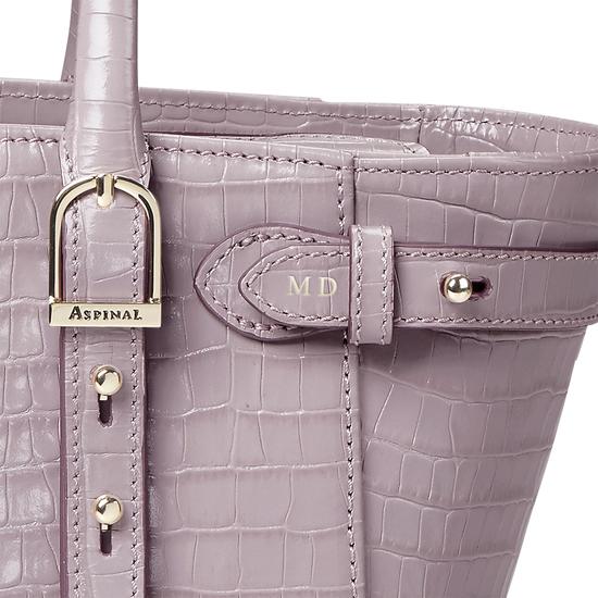 Mini Marylebone Tote in Deep Shine Lilac Small Croc from Aspinal of London