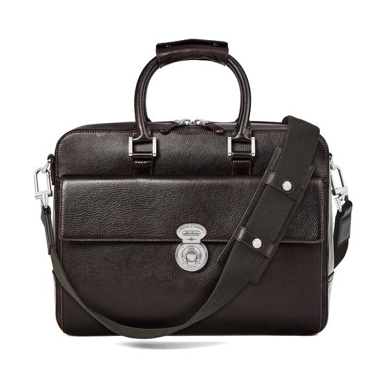 Aerodrome Business Bag in Dark Brown Pebble from Aspinal of London